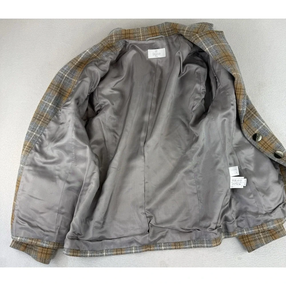 VTG Elegance Paris Plaid Button‎ Blazer Women's Medium Wool Blend Jacket Poland